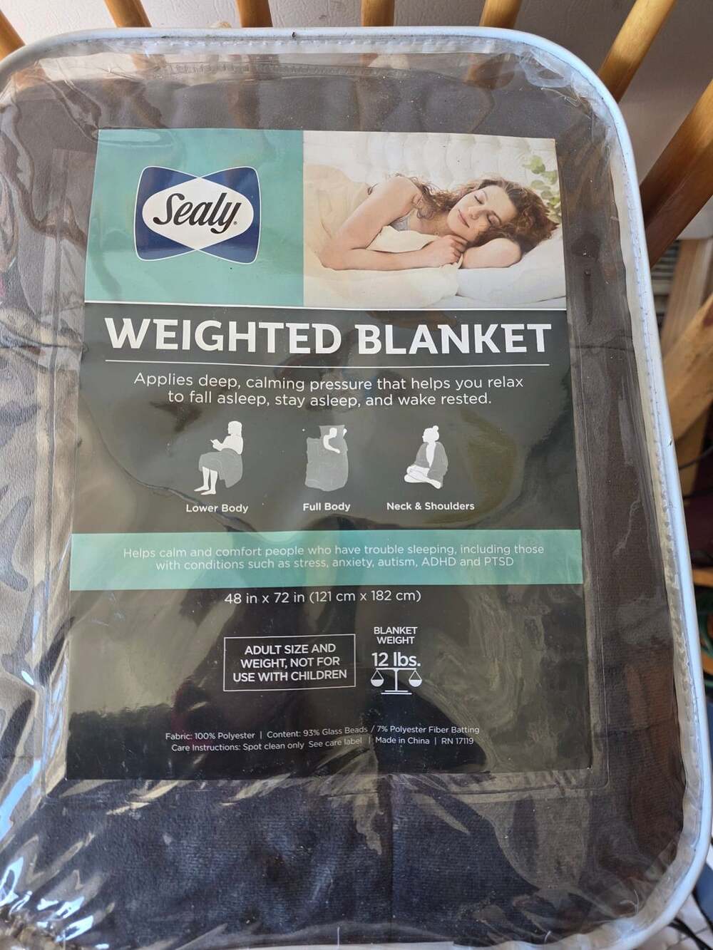 Sealy Weighted Blanket Size 48x72 12 lbs Grey Plush